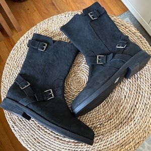 Eileen Fisher Nubuck Leather Moto Biker Boots 8